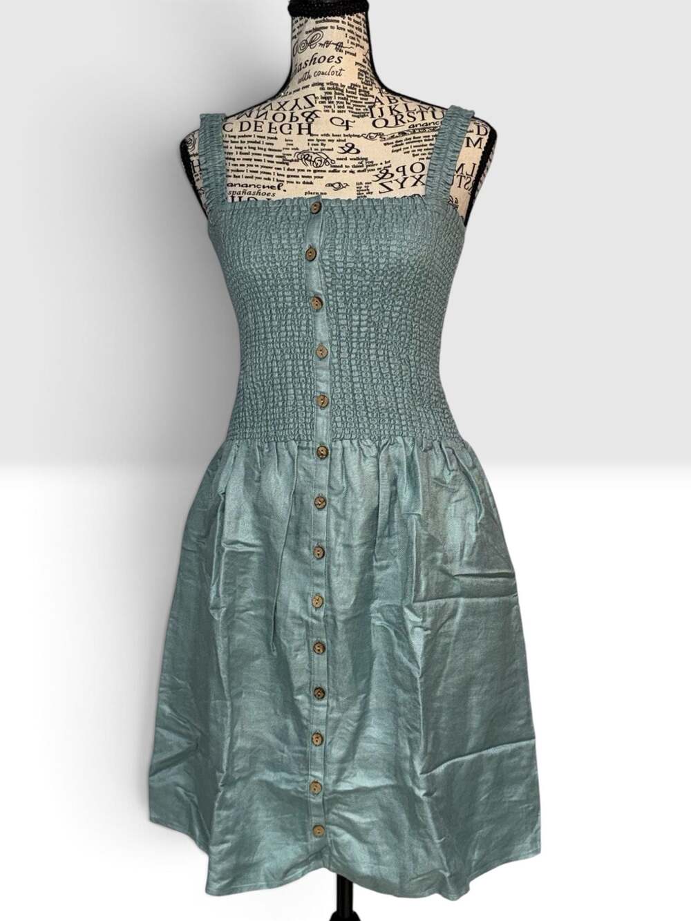 Chaser Seagrass Smocked Button Front Midi Dress Women’s L NWT
